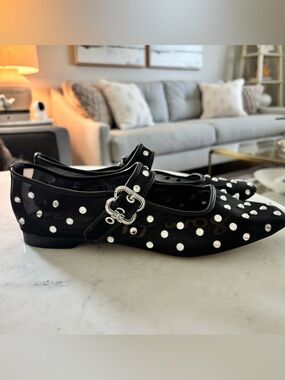Sam Edelman Michaela Shine Rhinestone Mesh Mary Jane Flat in Black Size 7